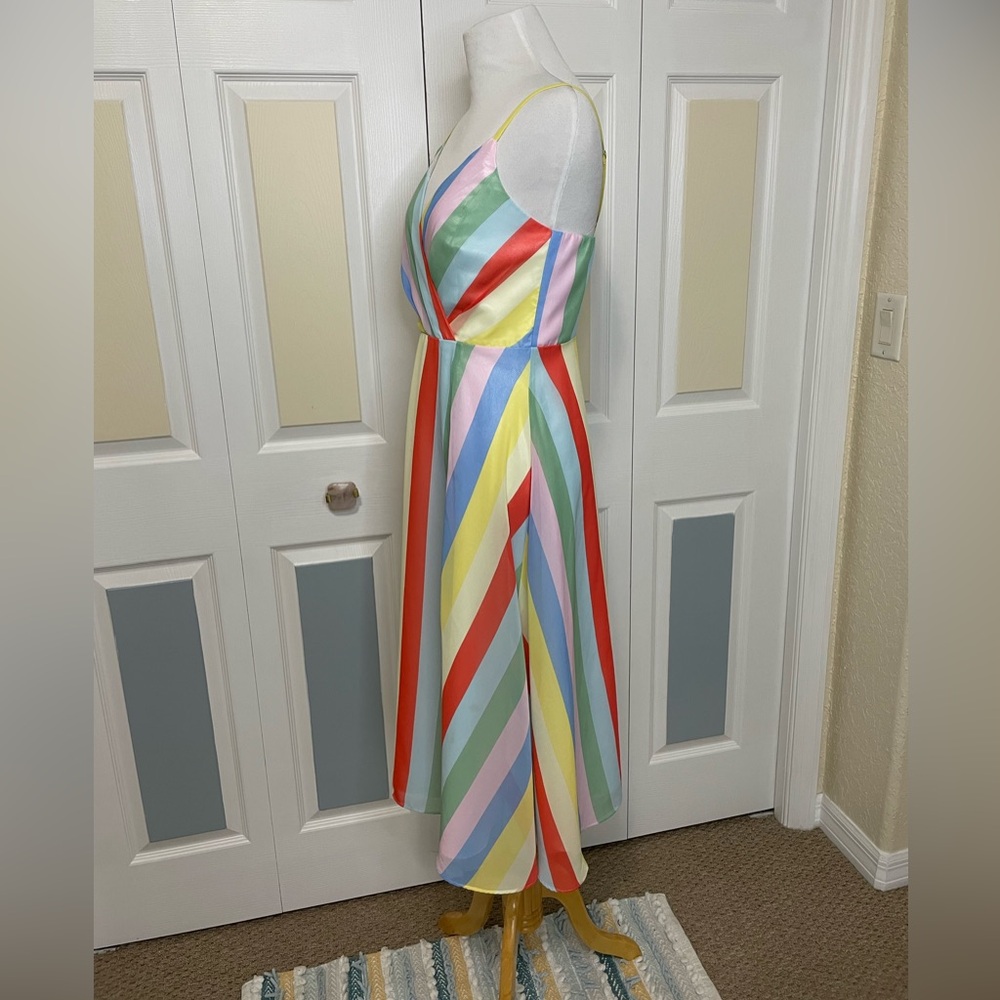 Lulu’s Winning Smile Rainbow Striped Sleeveless Midi Dress Size Small - Picture 2 of 12